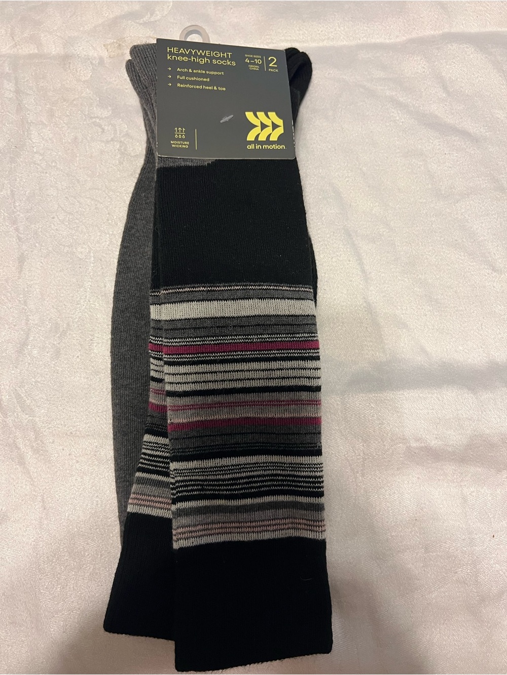 All in Motion Knee-High Socks in Black, Gray & Pink Stripe